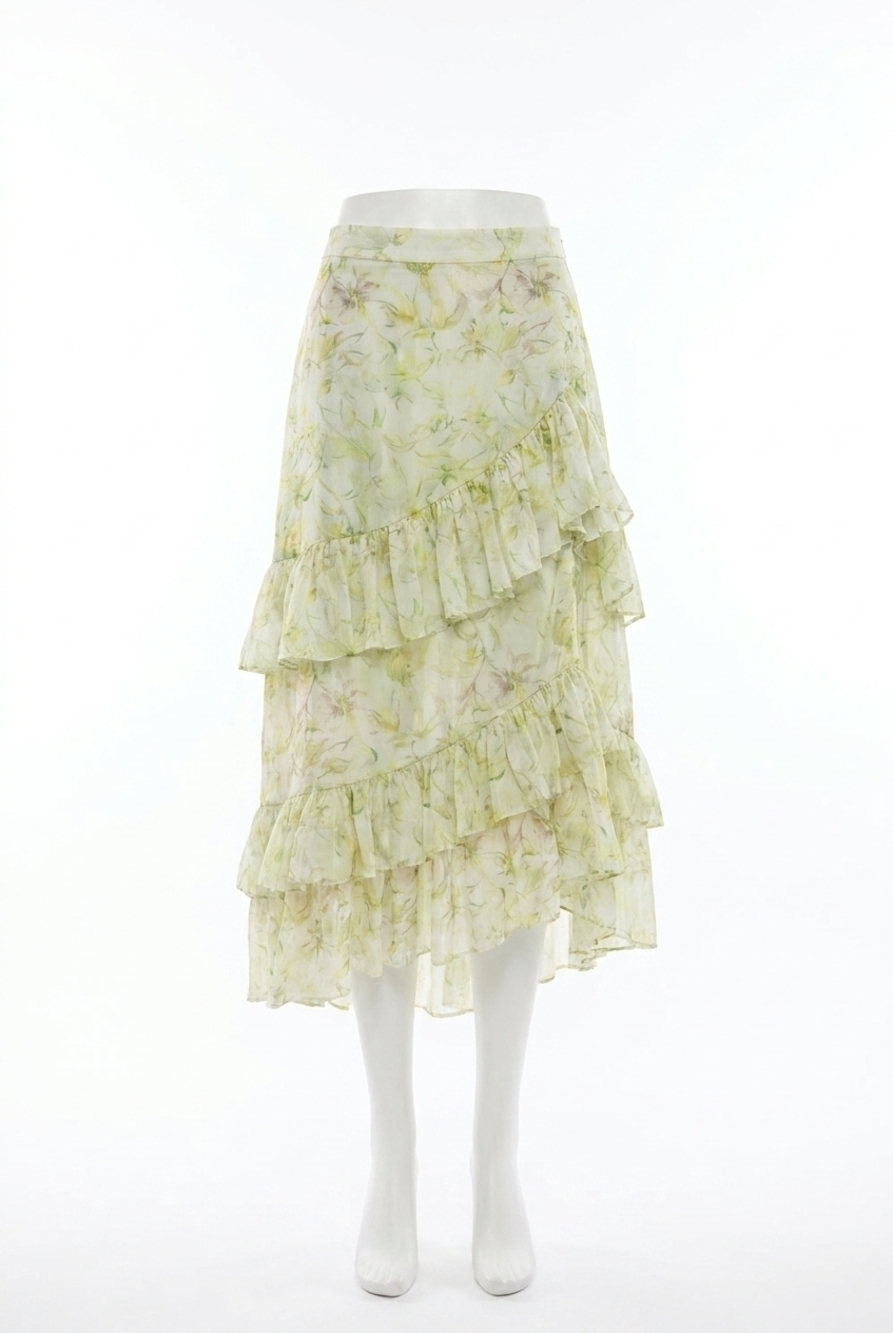 NEW EN SAISON claire tiered midi skirt in sage yellow